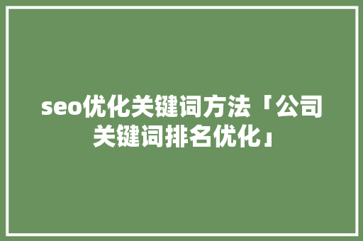 seo优化关键词方法「公司关键词排名优化」 seo优化关键词方法「公司关键词排名优化」 网站推广