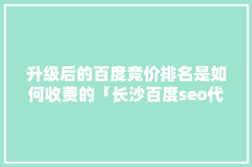 升级后的百度竞价排名是如何收费的「长沙百度seo代理」