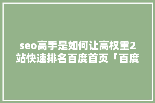 seo高手是如何让高权重2站快速排名百度首页「百度seo排名规则优化」