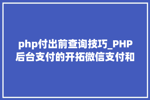 php付出前查询技巧_PHP后台支付的开拓微信支付和支付宝支付