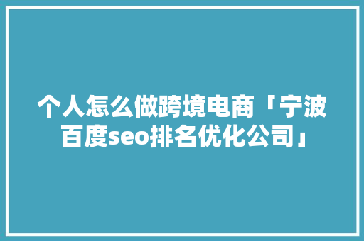 个人怎么做跨境电商「宁波百度seo排名优化公司」