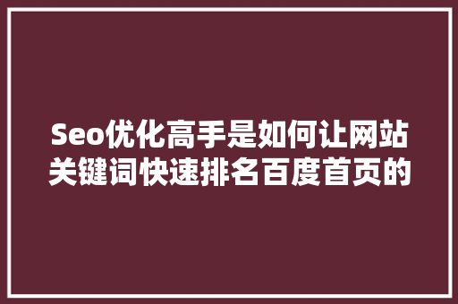 Seo优化高手是如何让网站关键词快速排名百度首页的「seo关键词怎么优化」