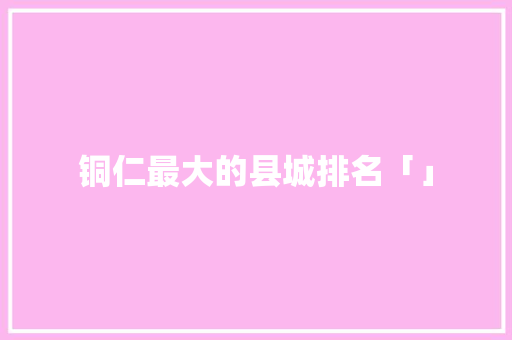 铜仁最大的县城排名「」