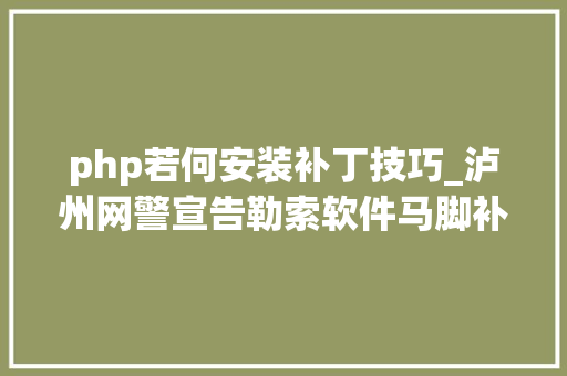 php若何安装补丁技巧_泸州网警宣告勒索软件马脚补丁下载及操作流程