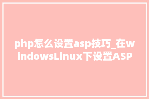 php怎么设置asp技巧_在windowsLinux下设置ASPNet秒会