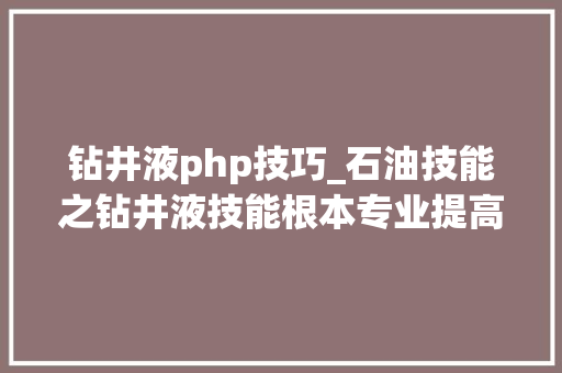 钻井液php技巧_石油技能之钻井液技能根本专业提高篇