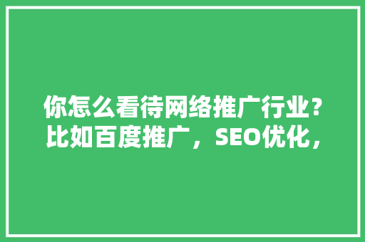 你怎么看待网络推广行业？比如百度推广，SEO优化，可以分析一下发展前景怎么样吗「百度seo怎么样优化」