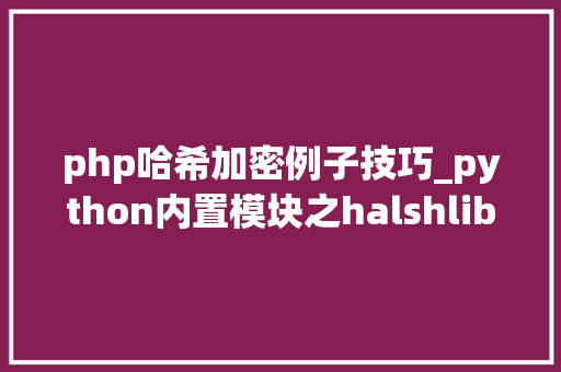 php哈希加密例子技巧_python内置模块之halshlib 模块哈希加密