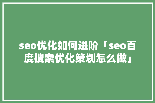 seo优化如何进阶「seo百度搜索优化策划怎么做」