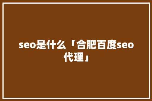 seo是什么「合肥百度seo代理」