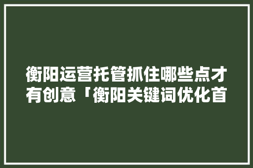 衡阳运营托管抓住哪些点才有创意「衡阳关键词优化首选」