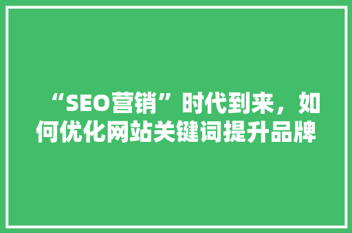 “SEO营销”时代到来，如何优化网站关键词提升品牌效应「seo关键词优化方法」