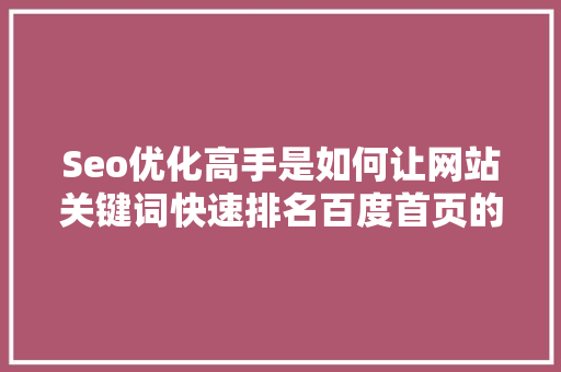 Seo优化高手是如何让网站关键词快速排名百度首页的「网站seo关键词优化软件」