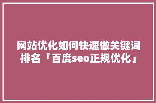 网站优化如何快速做关键词排名「百度seo正规优化」
