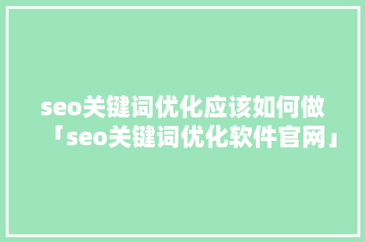 seo关键词优化应该如何做「seo关键词优化软件官网」