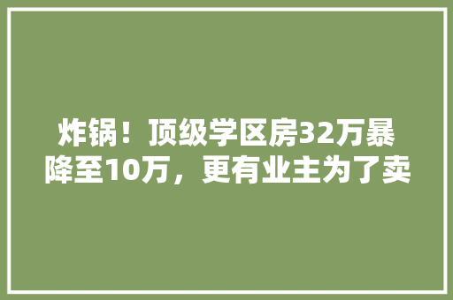 炸锅！顶级学区房32万暴降至10万，更有业主为了卖房，拉了500人中介群，到底发生了什么「福田seo关键词优化方案」