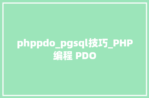 phppdo_pgsql技巧_PHP编程 PDO
