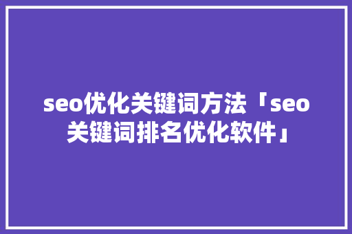seo优化关键词方法「seo关键词排名优化软件」