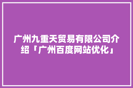 广州九重天贸易有限公司介绍「广州百度网站优化」