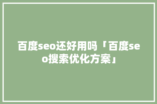 百度seo还好用吗「百度seo搜索优化方案」