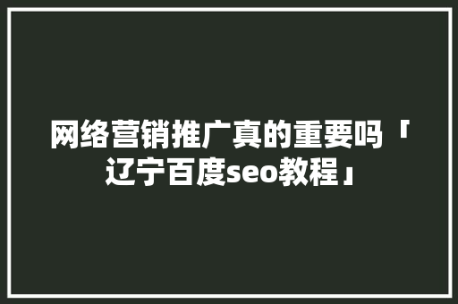 网络营销推广真的重要吗「辽宁百度seo教程」