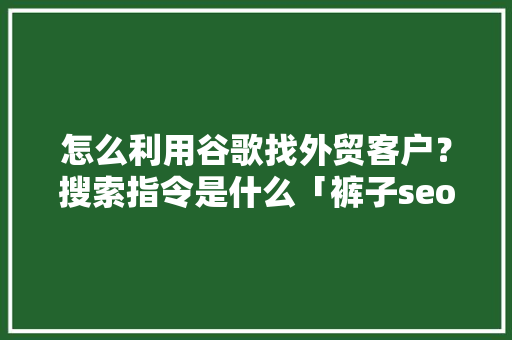 怎么利用谷歌找外贸客户？搜索指令是什么「裤子seo关键词优化是什么」