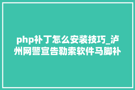 php补丁怎么安装技巧_泸州网警宣告勒索软件马脚补丁下载及操作流程