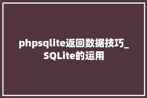 phpsqlite返回数据技巧_SQLite的运用