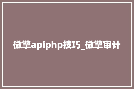 微擎apiphp技巧_微擎审计
