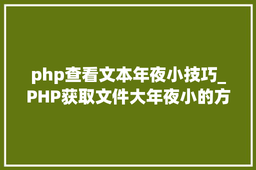 php查看文本年夜小技巧_PHP获取文件大年夜小的方法详解附视频