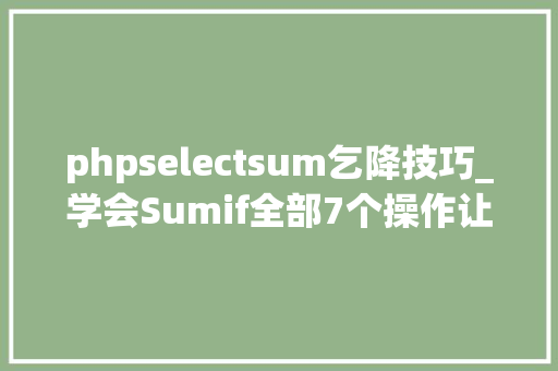 phpselectsum乞降技巧_学会Sumif全部7个操作让你的数据乞降变得更高效