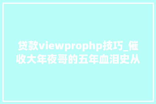 贷款viewprophp技巧_催收大年夜哥的五年血泪史从盈利八百万到亏一百万自嘲已不会催收