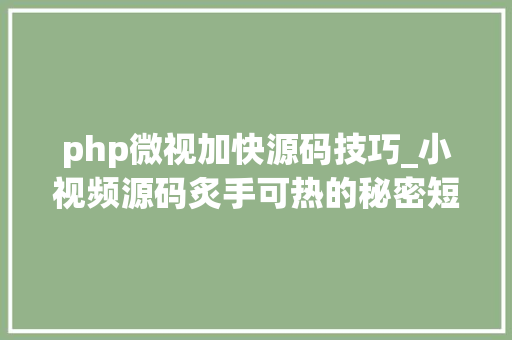 php微视加快源码技巧_小视频源码炙手可热的秘密短视频行业前驱者们给我们留下启示