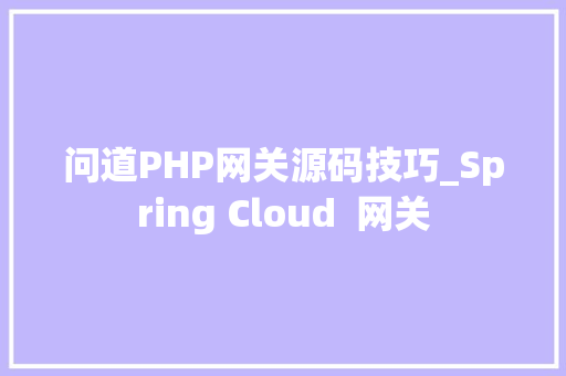 问道PHP网关源码技巧_Spring Cloud  网关