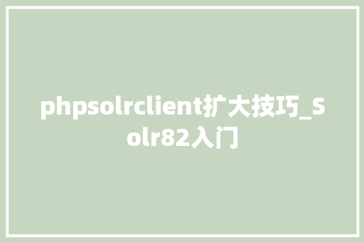 phpsolrclient扩大技巧_Solr82入门