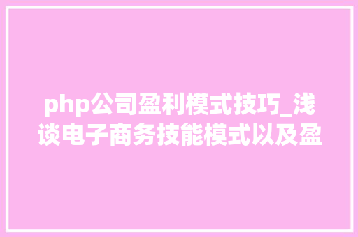 php公司盈利模式技巧_浅谈电子商务技能模式以及盈利模式有哪些