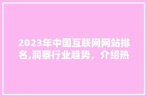 2023年中国互联网网站排名,洞察行业趋势，介绍热门网站