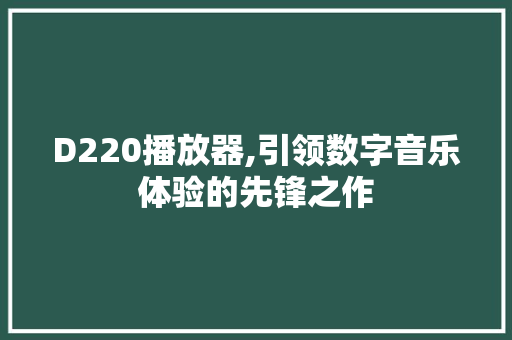 D220播放器,引领数字音乐体验的先锋之作