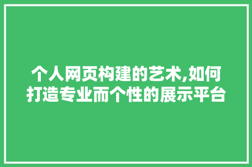 个人网页构建的艺术,如何打造专业而个性的展示平台