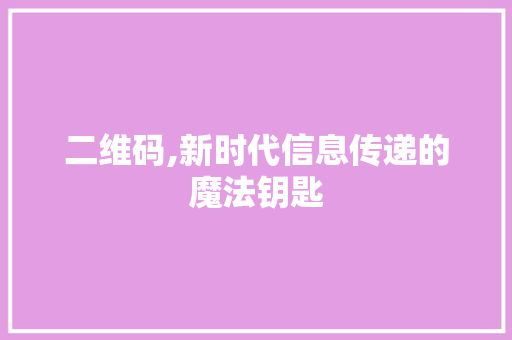 二维码,新时代信息传递的魔法钥匙