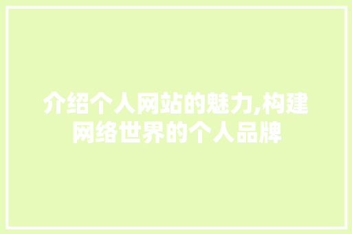 介绍个人网站的魅力,构建网络世界的个人品牌