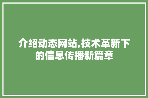 介绍动态网站,技术革新下的信息传播新篇章