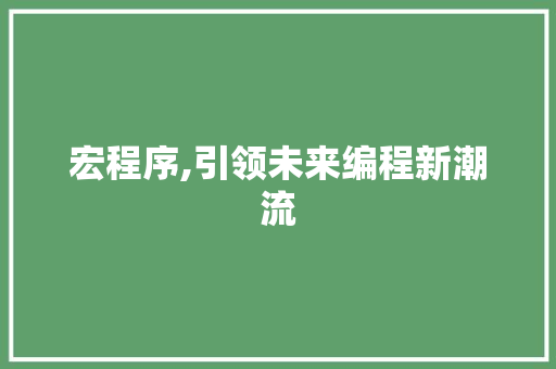 宏程序,引领未来编程新潮流