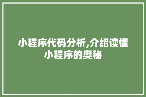 小程序代码分析,介绍读懂小程序的奥秘