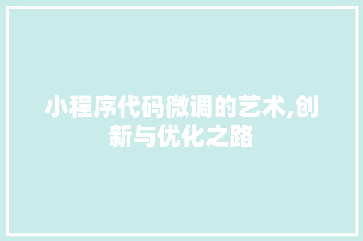 小程序代码微调的艺术,创新与优化之路