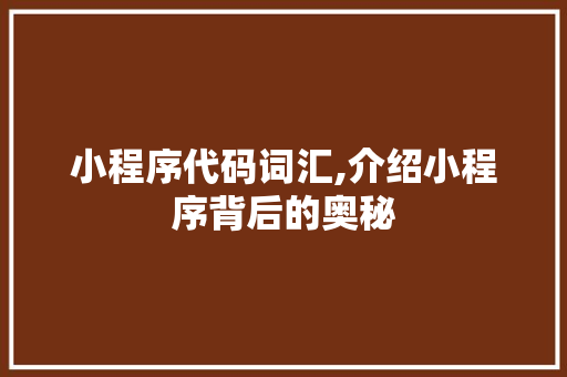 小程序代码词汇,介绍小程序背后的奥秘
