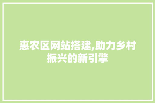 惠农区网站搭建,助力乡村振兴的新引擎