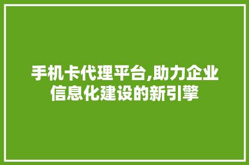 手机卡代理平台,助力企业信息化建设的新引擎
