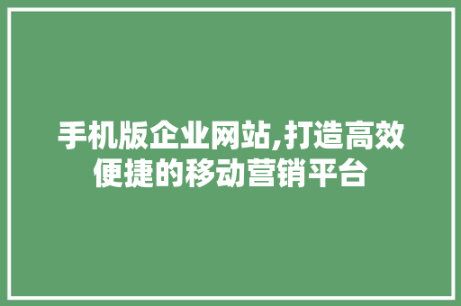 手机版企业网站,打造高效便捷的移动营销平台