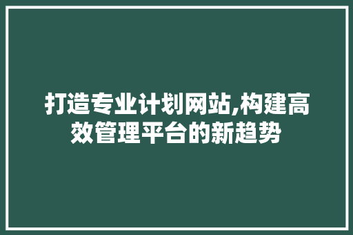 打造专业计划网站,构建高效管理平台的新趋势